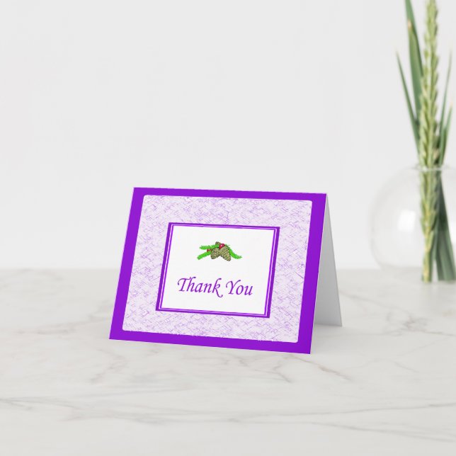 Pine Cone Thank You Card With Purple Border (Front)