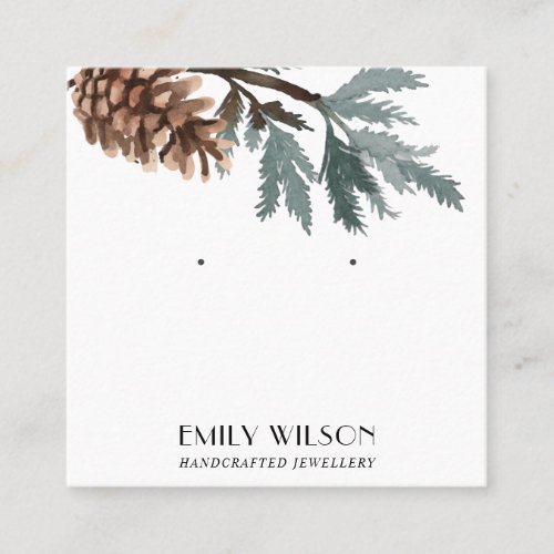 PINE CONE TREE BRANCH FOREST STUD EARRING DISPLAY SQUARE BUSINESS CARD