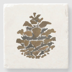 Pine cone Wilderness Christmas Painting Stone Coaster