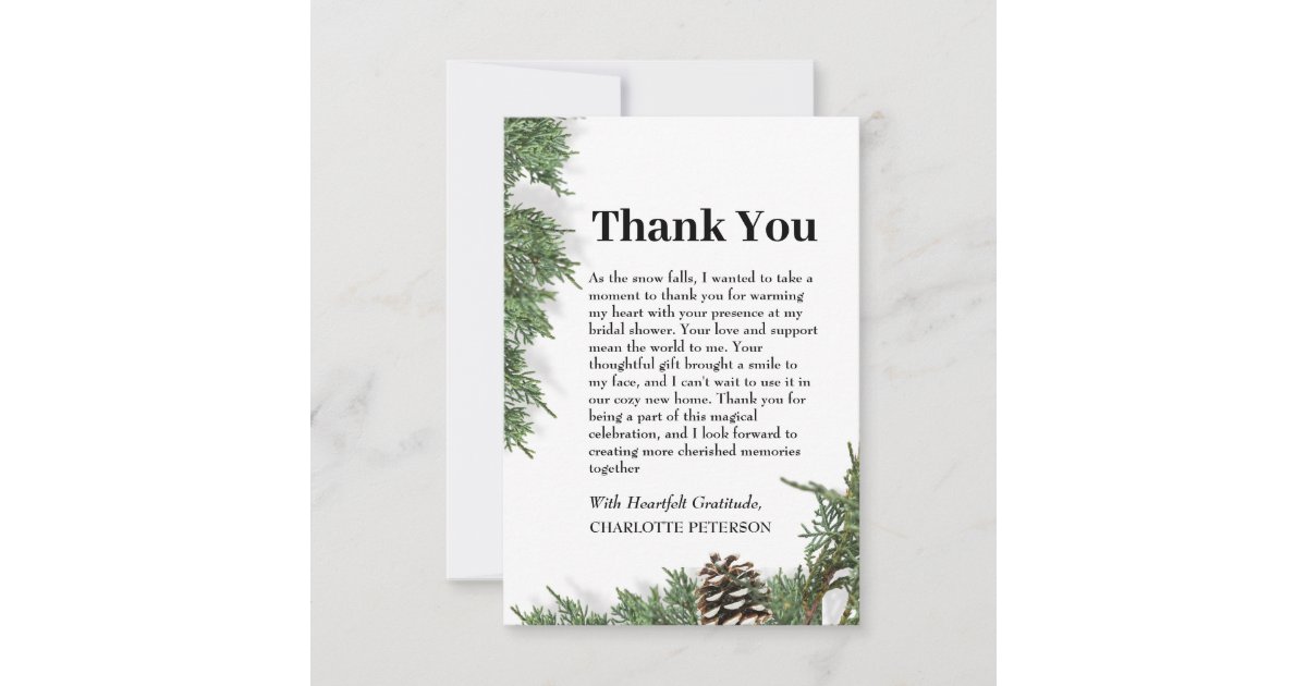 Pine Cone Winter Bridal Shower Thank You Card | Zazzle
