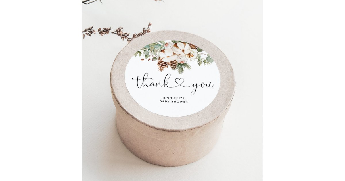 Pine cone winter Evergreen thank you Classic Round Sticker | Zazzle