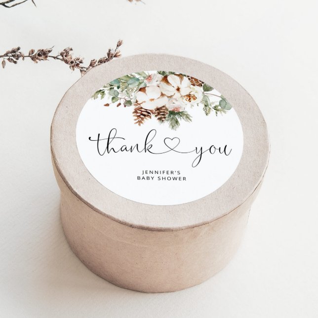 Pine cone winter Evergreen thank you Classic Round Sticker (Creator Uploaded)