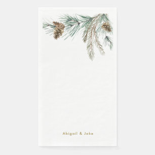 Pine Cone Winter Foliage Personalized Holiday Paper Guest Towels