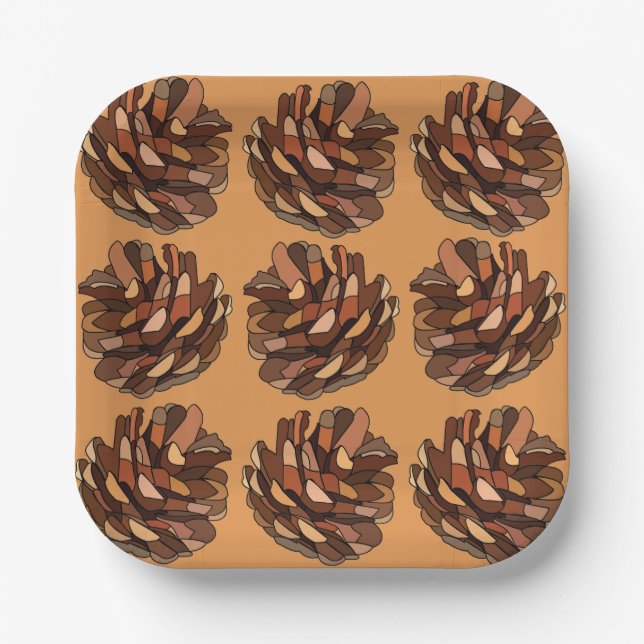 Pine Cone Winter Rustic Festive Party Paper Plates (Front)