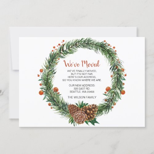 Pine Cone Wreath Weve Moved Holiday Announcement