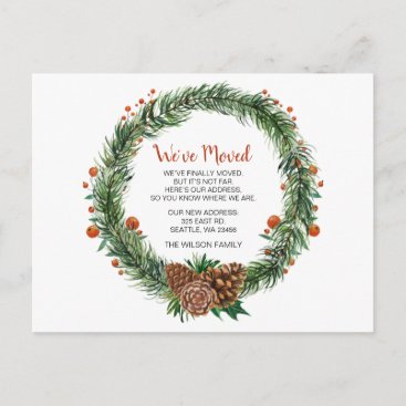 Pine cone Wreath We've Moved Holiday Announcement Postcard