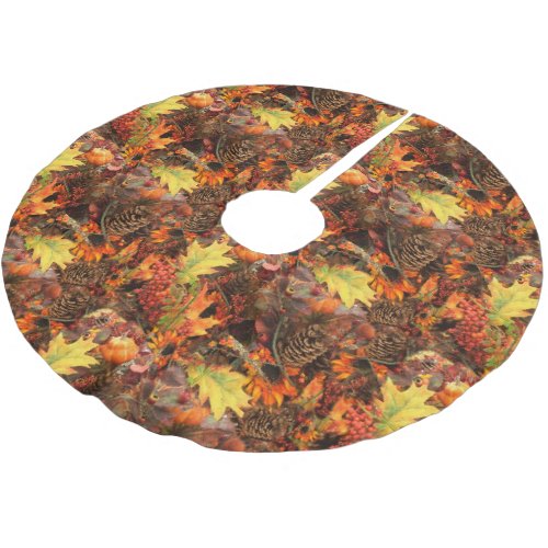 Pine Cones and Autumn Leaves Thanksgiving Brushed Polyester Tree Skirt