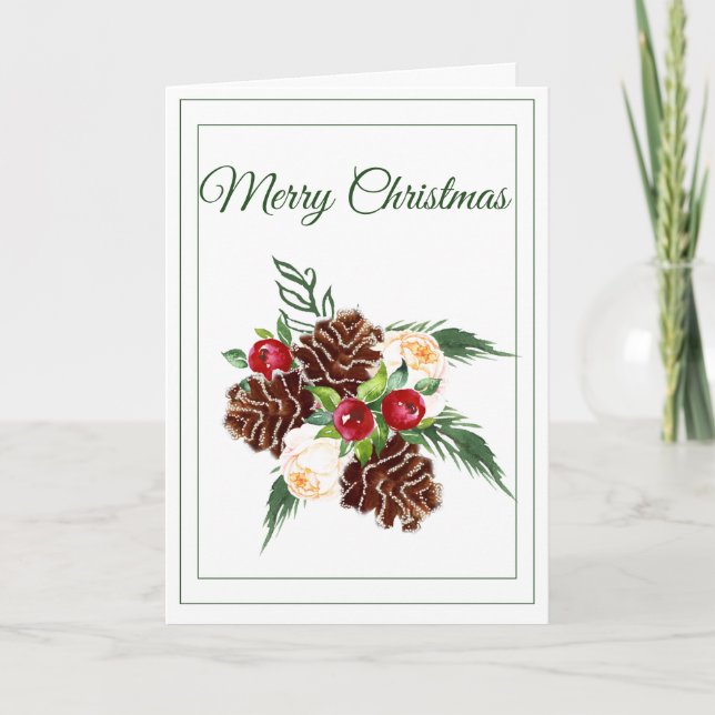 Pine Cones and Berries Holiday Greeting Card (Front)