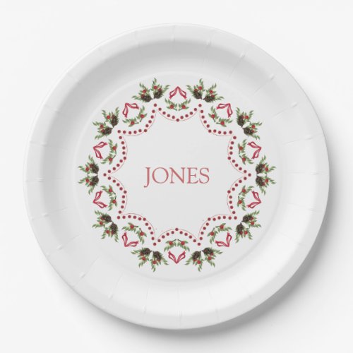 Pine cones and berries holiday paper plates