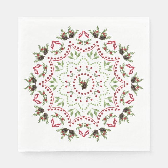 Pine cones and berries Mandala paper napkin (Front)