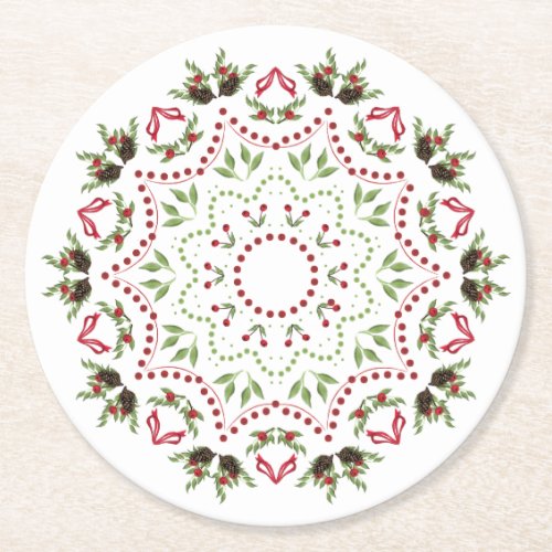 Pine cones and berries paper coaster