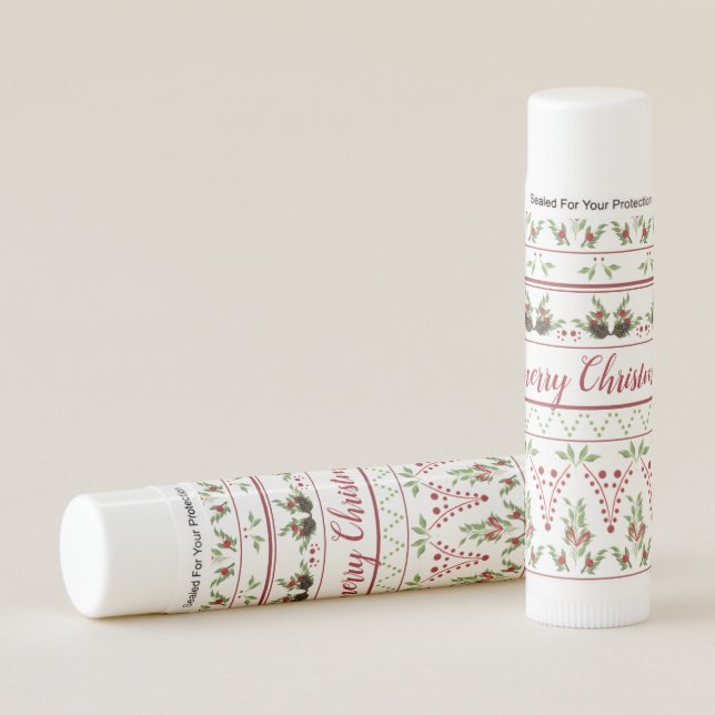 Pine cones and berries patterned lip balm (Front)
