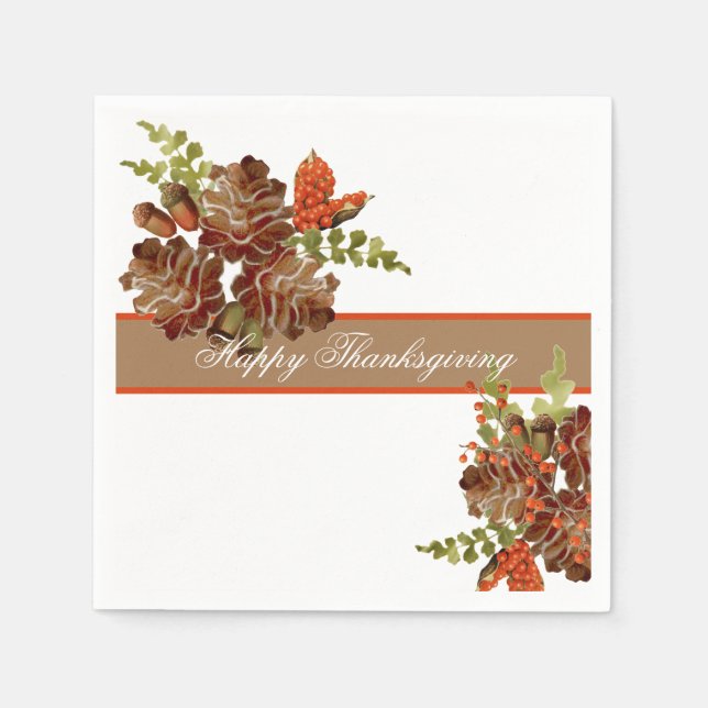 Pine Cones and Berries Thanksgiving Napkins (Front)