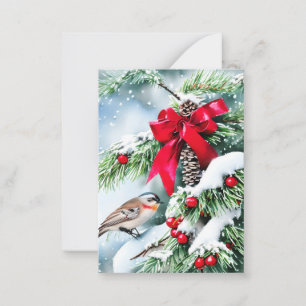 Pine cones and bird budget mini Christmas Note Card