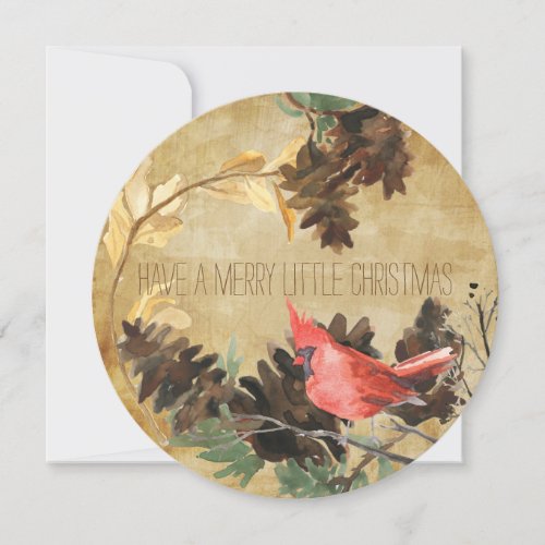 Pine Cones and Birds Textured Round Holiday Card