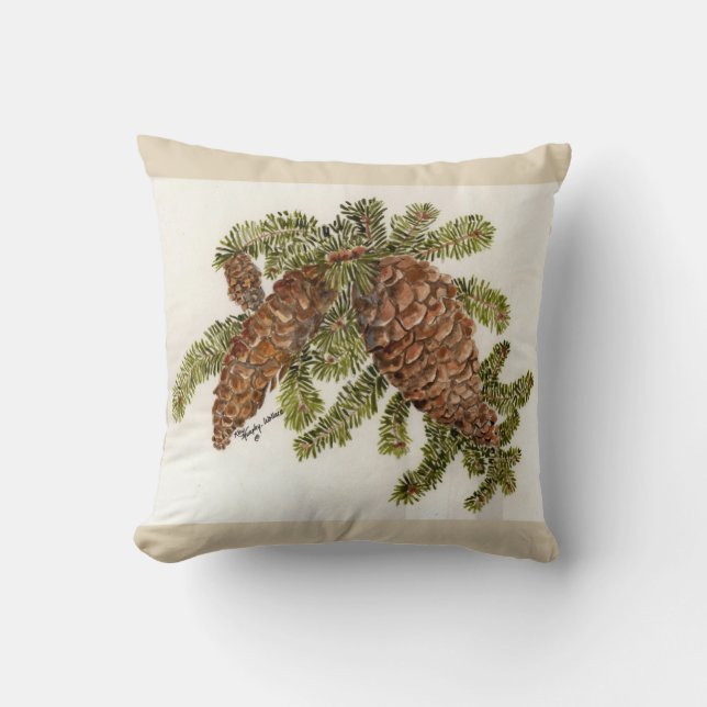 Pine cones and branches throw pillow (Front)