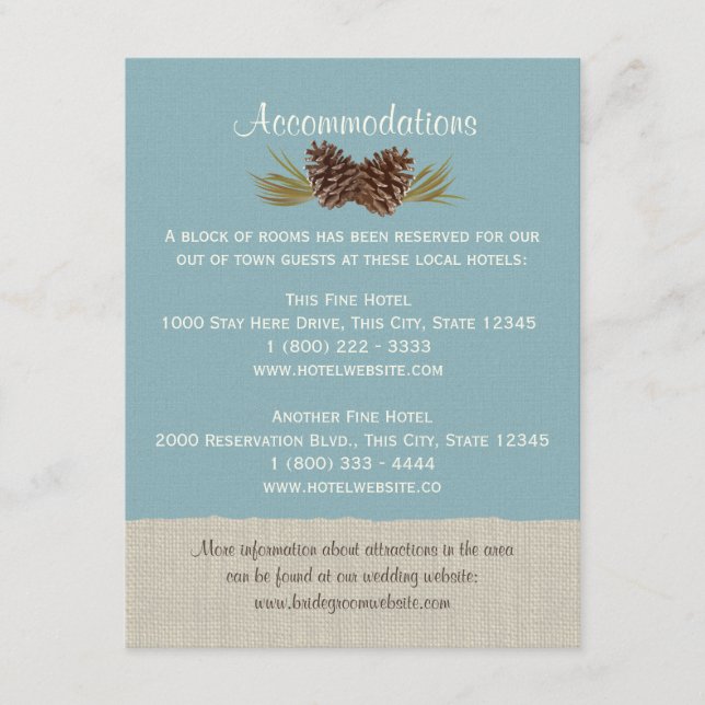 Pine Cones and Burlap Info Card Blue (Front)
