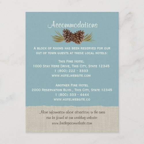 Pine Cones and Burlap Info Card Blue
