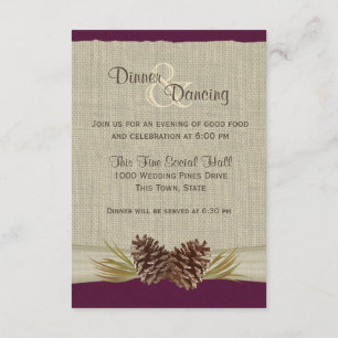 Pine Cones and Burlap Plum Reception Invitation