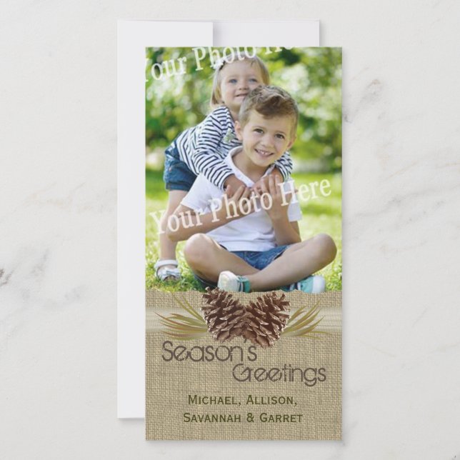 Pine Cones and Burlap Rustic Holiday Greeting (Front)