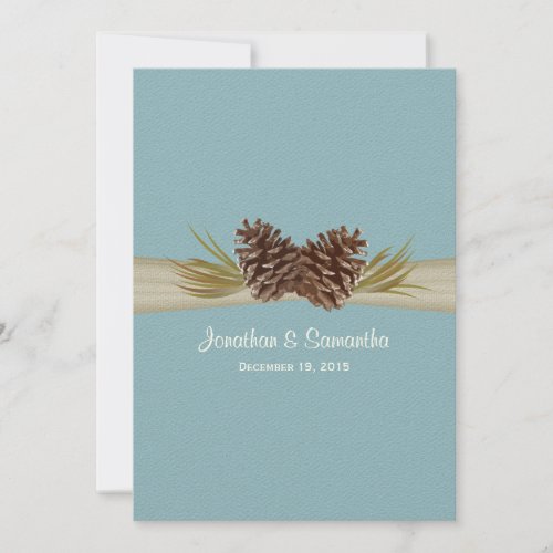 Pine Cones and Burlap Winter Blue Wedding Invite