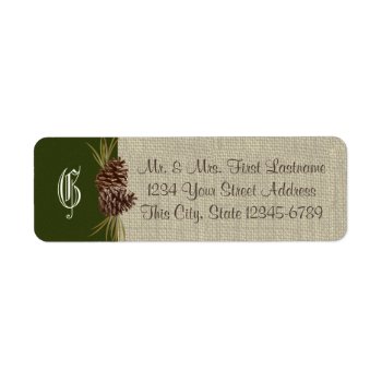 Pine Cones And Burlap Woodland Green Label by happygotimes at Zazzle