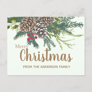 Pine cones and greenery Christmas Holiday Postcard