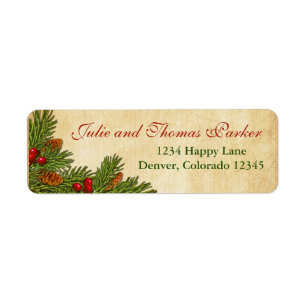 Pine Cones and Holly Berries Return Address Label