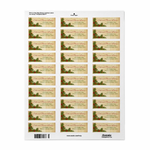 Pine Cones And Holly Berries Return Address Label