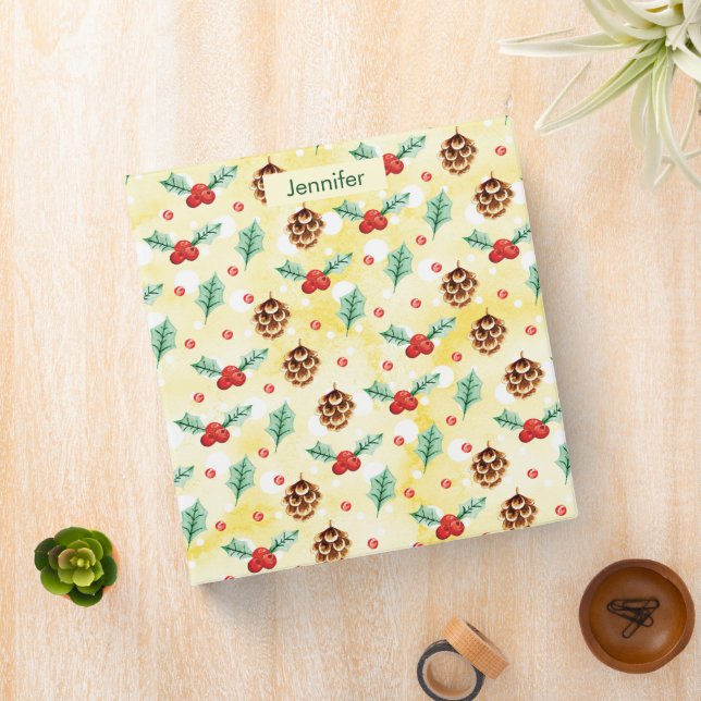 Pine Cones and Holly Christmas Pattern 3 Ring Binder (In Situ)