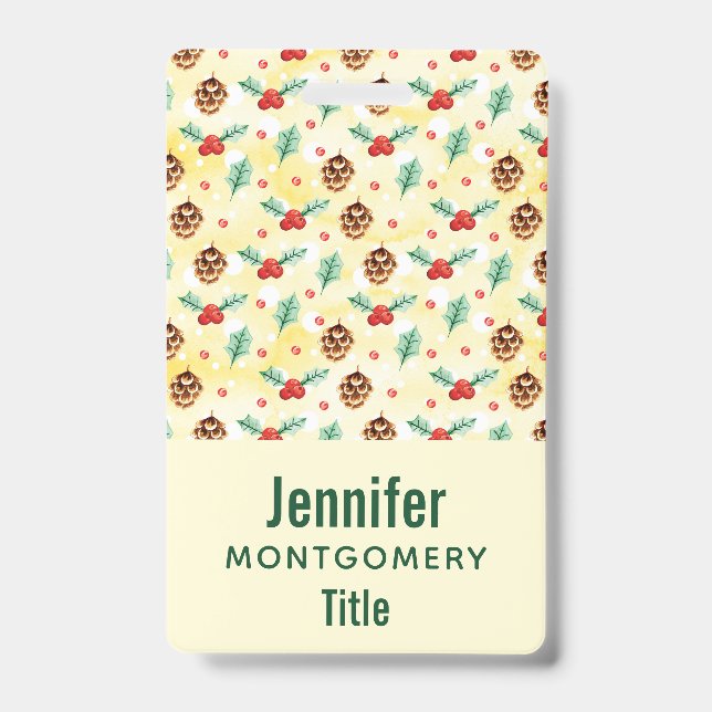 Pine Cones and Holly Christmas Pattern Badge (Front)