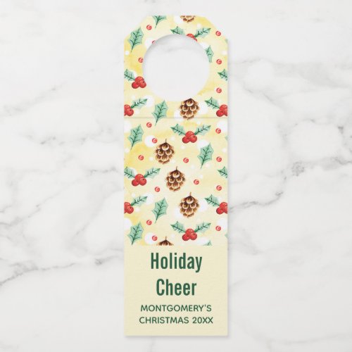Pine Cones and Holly Christmas Pattern Bottle Hanger Tag