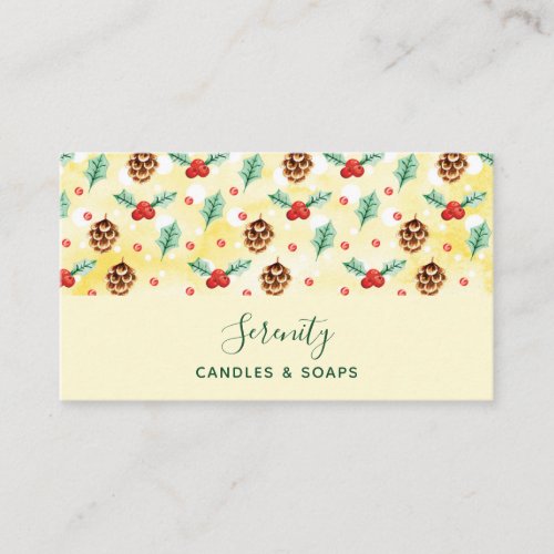 Pine Cones and Holly Christmas Pattern Business Card