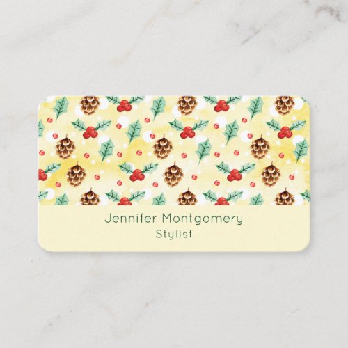 Pine Cones and Holly Christmas Pattern Business Card