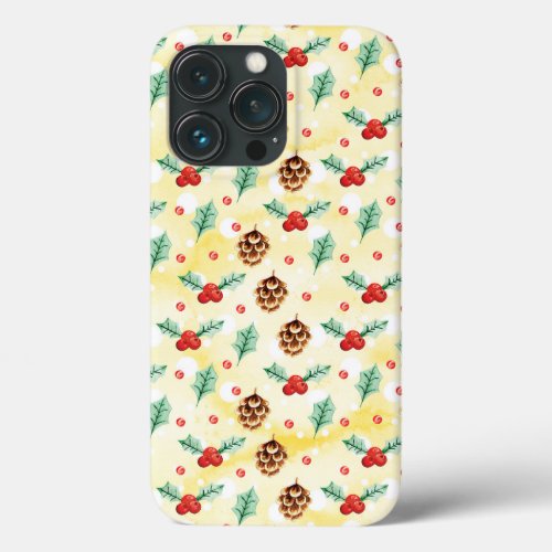 Pine Cones and Holly Christmas Pattern iPhone 13 Pro Case