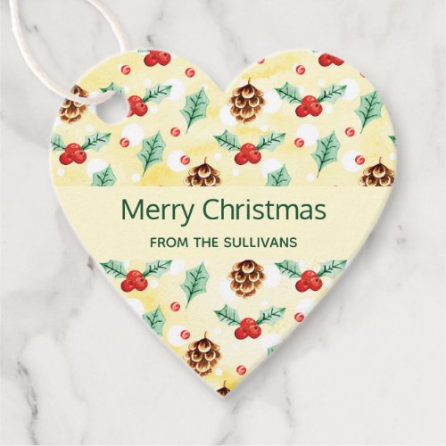 Pine Cones and Holly Christmas Pattern Favor Tags