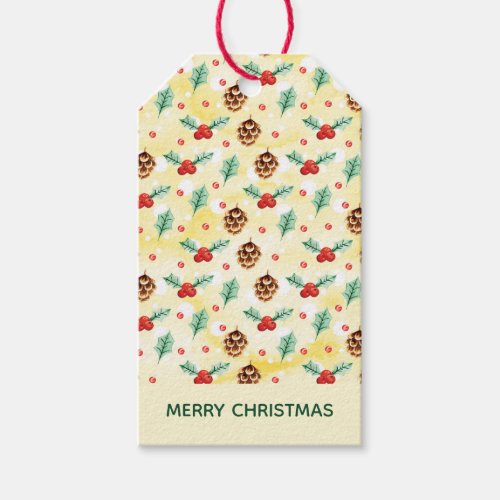 Pine Cones and Holly Christmas Pattern Gift Tags