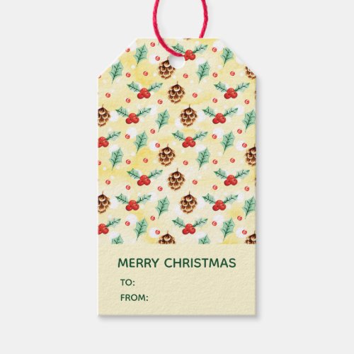 Pine Cones and Holly Christmas Pattern Gift Tags