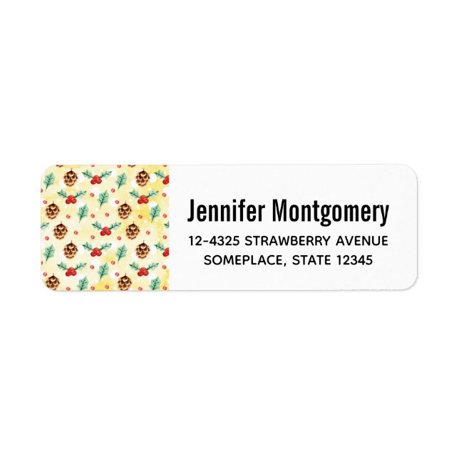 Pine Cones and Holly Christmas Pattern Label (Front)