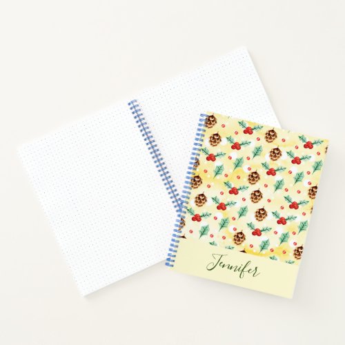 Pine Cones and Holly Christmas Pattern Notebook