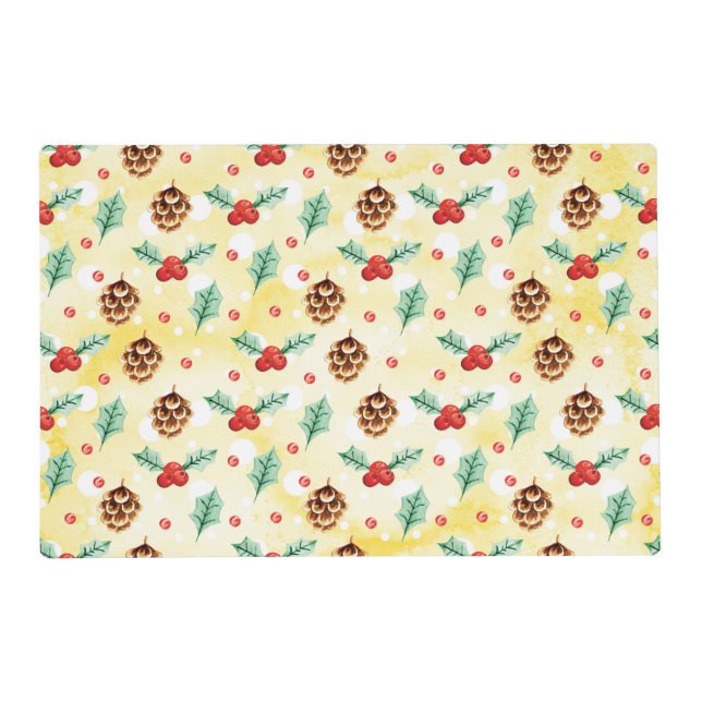 Pine Cones and Holly Christmas Pattern Placemat (Front)