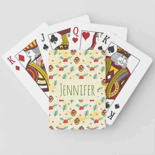 Pine Cones and Holly Christmas Pattern Poker Cards