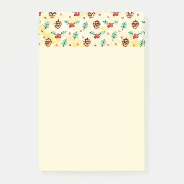 Pine Cones and Holly Christmas Pattern Post-it Notes (Front)