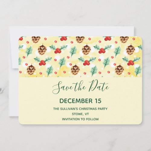 Pine Cones and Holly Christmas Pattern Save The Date