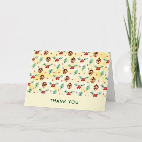 Pine Cones and Holly Christmas Pattern Thank You Card