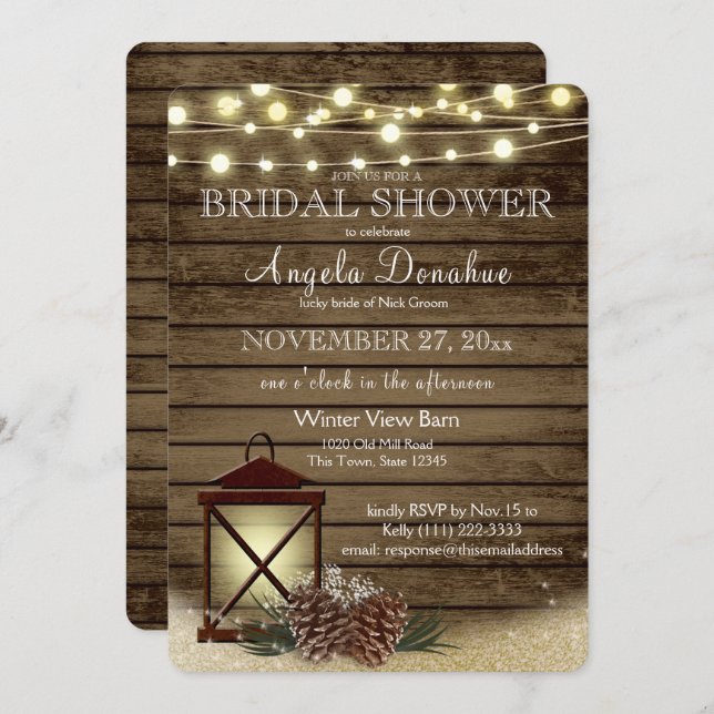 Pine cones and Lantern Rustic Bridal Shower Invitation (Front/Back)