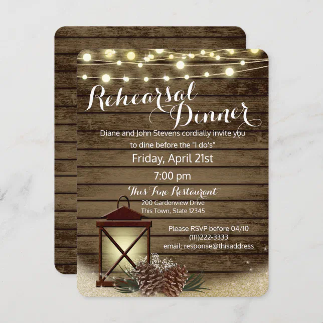 Pine Cones and Lantern Rustic Rehearsal Dinner Invitation | Zazzle