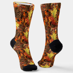 Pine Cones and Leaves Autumn Socks