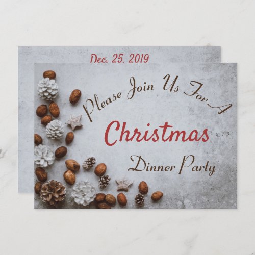 Pine Cones and Walnuts on Snow Christmas Invitation