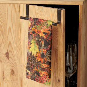 Pine Cones Autumn Leaves Thanksgiving Kitchen Towel